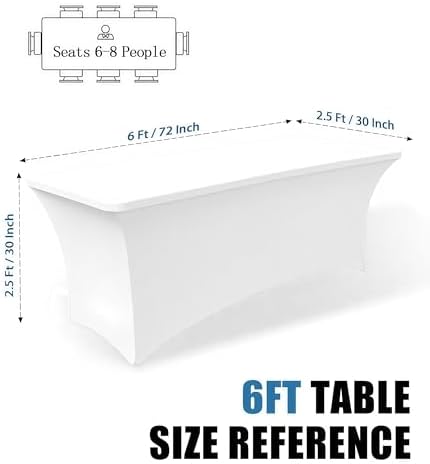 6FT White Table Cloth - 10 Pack Fitted Stretch Rectangle Spandex Tablecloth, Washable Table Cover for Party, Picnic, Wedding, Banquet, Birthday and Festival(30" x 72") - Image 3