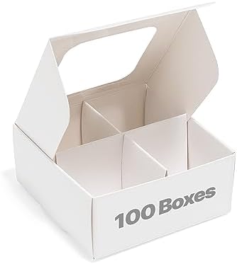 100 pcs White Mini Truffle Box for 4 Treats with Window and Dividers, Bakery Boxes, 3.5 x 3.5 x 1.57 Inches VERY SMALL Baking Boxes, Square Truffles Box for Gift Giving by ModsyBaking