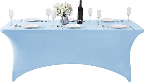 MDS® Pack of 5 Spandex Tablecloth 6FT Tight Fitted Stretch Table Cover – Washable Wrinkle-Free Reusable Elastic Patio Tablecloth for Wedding, Party, Banquet, Trade Show, Event Décor - Baby Blue - Image 2