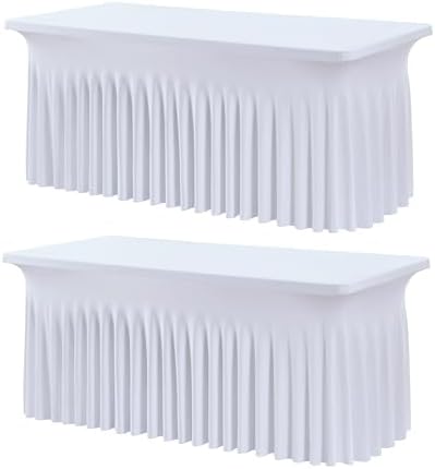 Spandex Tablecloth 6FT Rectangle Table Cover 2 Pack White Wrinkle-Free by Outpain