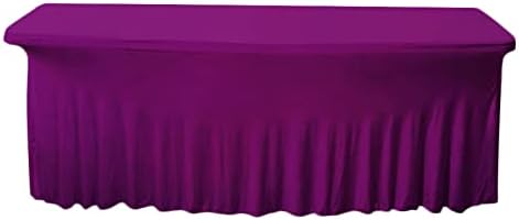 Polyester Tablecloth Trade Show Table Cover 4ft/5ft/6ft/8ft With Ruffle Table Skirt One-Piece For Rectangle Tables, Washable Spandex Table Protector For Party, Wedding, Cocktail, Banquet, Festival by hapygasmAZ