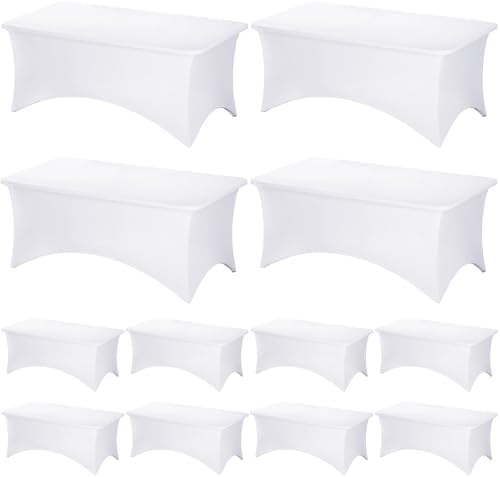 Fixwal 12 Pack 6FT White Tablecloth Rectangle Spandex Fitted Table Cover by Fixwal
