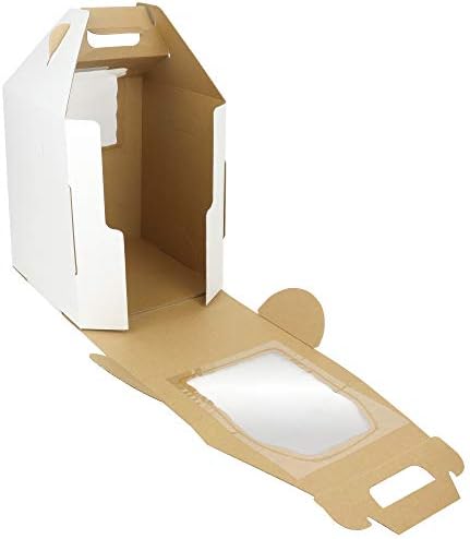 O'CREME Tall White/Kraft Cake-Carrier Box 12 Inch x 12 Inch x 14 Inch High with Window - Pack of 3 by OCreme