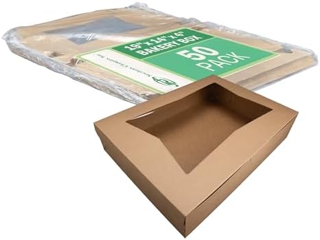 Southern Champion Tray 23133K Kraft Paperboard Lock Corner Window Bakery Box, 19" Length x 14" Width x 4" Height, Natural (Case of 50) by SouthernChampionTray