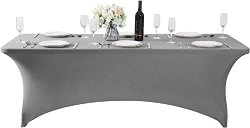 MDS® Pack of 15 Spandex Tablecloth 6FT Tight Fitted Stretch Table Cover – Washable Wrinkle-Free Reusable Elastic Patio Tablecloth for Wedding, Party, Banquet, Trade Show, Event Décor - Silver Grey - Image 2