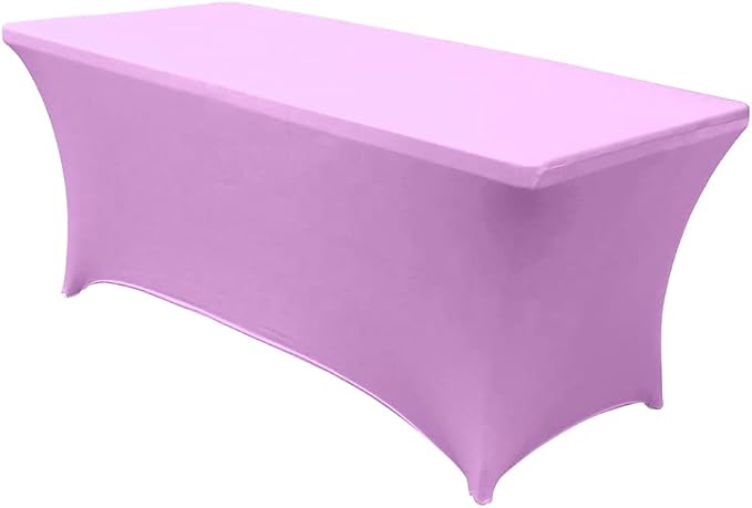 MDS® Pack of 12 Spandex Tablecloth 8FT Tight Fitted Stretch Table Cover – Washable Wrinkle-Free Reusable Elastic Patio Tablecloth for Wedding, Party, Banquet, Trade Show, Event Décor - Light Purple by MDS