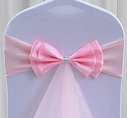 10Pcs Stretch Satin Chair Sashes Bows Chair Bands Decor for Hotel Wedding Reception Party Event Chair Cover Decoration Pink - Image 2