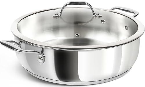 MICHELANGELO 12 Inch Stainless Steel Pan with Lid - Large Saute Pan with Lid, Deep Frying Pan Dishwasher & Oven-Safe, All Cooktops Compatible, 6 Quart by Michelangelo