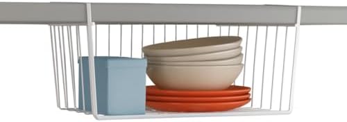 Modern Home Under Shelf Wire Storage Baskets – Hanging Organizer Rack for Cabinet, Pantry, or Closet – White Metal Basket for Kitchen, Towels, or Office – No Tools Required (15") by Modern+Home