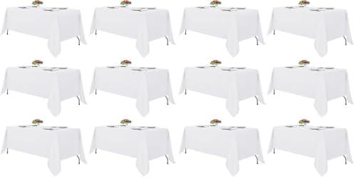 Fitable White Tablecloths for Rectangle Tables, 12 Pack - 70 x 120 Inches - Reusable and Washable Table Clothes for 6-8 Ft Tables, Polyester Fabric Table Covers for Wedding, Party, Banquet by Fitable