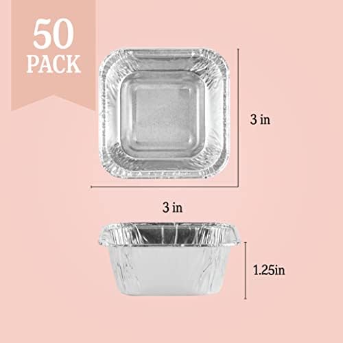 PLASTICPRO Disposable 3'' X 3 X 2'' Inch Square Aluminum Tin Foil Baking Pans Bakeware - Cookware Perfect for Baking Cakes,Brownies,Bread, Meatloaf, Lasagna, Pack of 50 - Image 4