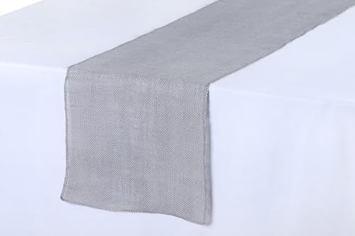 MDS® Pack of 20 Natural Burlap Table Runner, 12 x 72 Inch, Jute Rustic Farmhouse Boho Table Decor for Wedding Reception, Dining Table, Bridal Shower, Baby Shower & Party Decorations - Silver Grey - Image 3