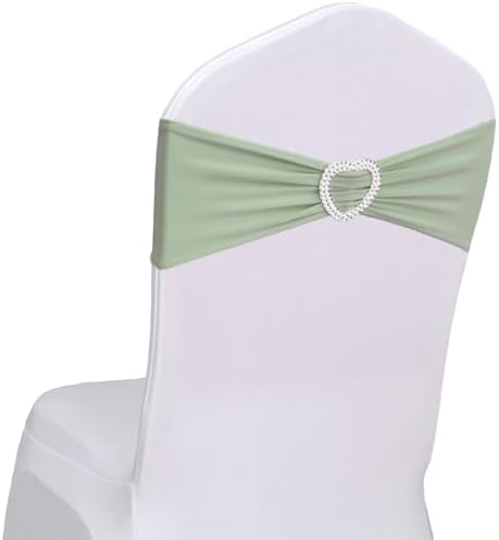 Sage Green Chair Sashes 60 Pack Spandex Sage Green Sashes for Chairs Stretch Chair Sashes Clearance with Heart Buckle Slider for Wedding Banquet Party Decorations by Unknown