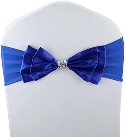 20 PCS Double Bows Stretch Chair Sashes, for Wedding Party Chair Cover Decoration, Spandex Stretch Chairs Bands (Pack of 20 Royal Blue) by MYS+QiQi