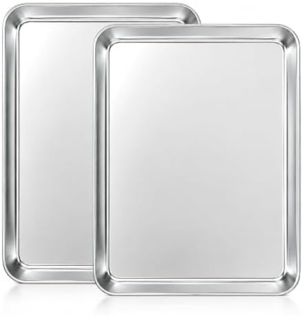 Stainless Steel Baking Sheet, 12.4" x 9.6" Quarter Sheet Pan, 2PCS | Metal Cookie Tray Fits Toaster Oven, Healthy & Non-Toxic, Easy Clean & Dishwasher Safe by Unknown