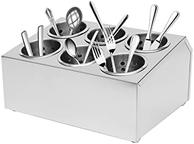 DYNAMI 6-Compartment Stainless Steel Utensil Holder,Commercial Perforated Silverware Holder,Cylinder Silverware Utensil Holder Flatware Organizer Countertop,for Restaurant Kitchen(6-Compartment) - Image 5