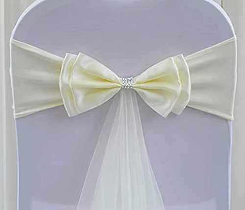 100Pcs Stretch Satin Chair Sashes Bows Chair Bands Decor for Hotel Wedding Reception Party Event Chair Cover Decoration Milky White - Image 2