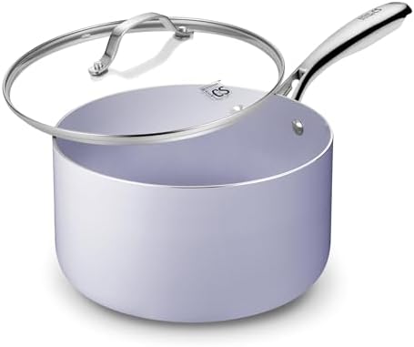 KOCH SYSTEME CS 4 QT Saucepan with Lid, 4 Quart Nonstick Ceramic Sauce pan with Stainless Steel Handle, Non-Toxic Cooking Pot, Induction Pot, Oven Safe, Compatible for All Stove Top, Gradient Purple by KOCHSYSTEMECS