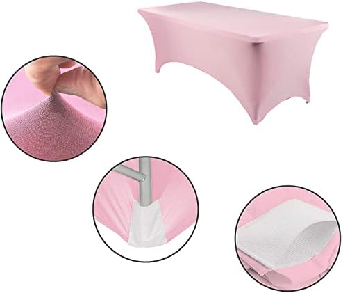 MDS® Pack of 5 Spandex Tablecloth 8FT Tight Fitted Stretch Table Cover – Washable Wrinkle-Free Reusable Elastic Patio Tablecloth for Wedding, Party, Banquet, Trade Show, Event Décor - Blush Pink - Image 4