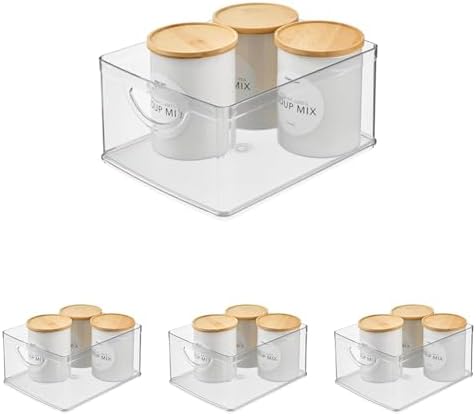 iDesign Plastic Stackable Kitchen Cabinet Storage Bin with Handles - Clear Pantry Organizer Medium (Pack of 4) by iDesign