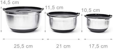 Relaxdays BOWLY, Set of 3, Diameters: 17/21 / 25.5 cm, Mixing Set Stainless Steel with Aroma Protective Salad Serving Bowl with Fresh-Preserving Lid, Silver, 25.5 x 25.5 x 14.5 cm - Image 4