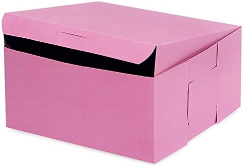 Made in USA 8" X 8" X 4" Recycled Pink Kraft Cake Box & 8" Round Cake Boards (Pack of 10 – Front Loading) - Image 2