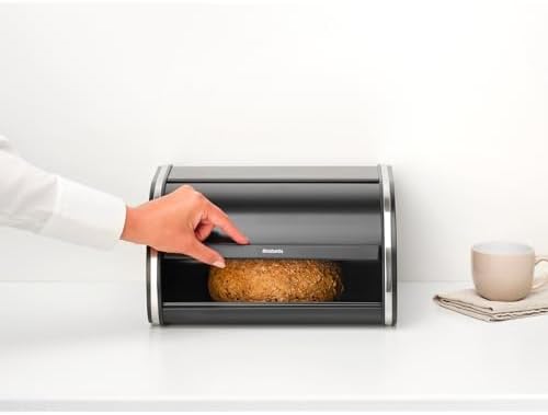 Brabantia Roll Top Bread Box | Medium | Matt Black | Large Metal Front Opening Bread Store for Kitchen Countertop | Partly Flat Top for Extra Storage, Magnet Closing Lid | Fits 1 Loaf - Image 5