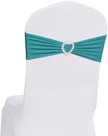 Pack of 120 Spandex Chair Sashes Bows Stretch Chair Cover Band with Buckle Slider Universal Elastic Chair Ties for Wedding Banquet Party Event Decoration (Turquoise) by Howhic