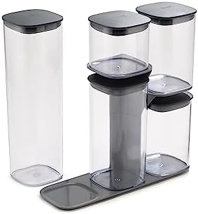 Joseph Joseph Podium Dry Food Storage Container Set with Stand, 5-piece, Gray - Image 6