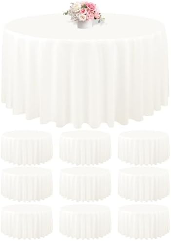 10 Pack Ivory Tablecloth Round 120 Inch Washable Circle Tablecloth,Stain Resistant and Wrinkle Polyester Table Cloth Decorative Round Tablecloth for Dining Wedding Party Banquet Buffe by FXKS