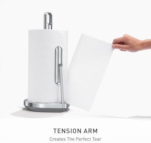 simplehuman Paper Towel Holder with Spray, All-in-One Countertop Paper Towel and Cleaner Dispenser, 6 oz Refillable Pump, One-Handed Tear, Weighted Base, Brushed Stainless Steel - Image 3