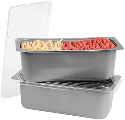 Restaurantware 5 Quart Ice Cream Tub, 100 Count, 5.28 Liter Capacity, Plastic Dessert Container, Rectangular Food Storage Box, Stackable Clear Lid, Gray by Restaurantware