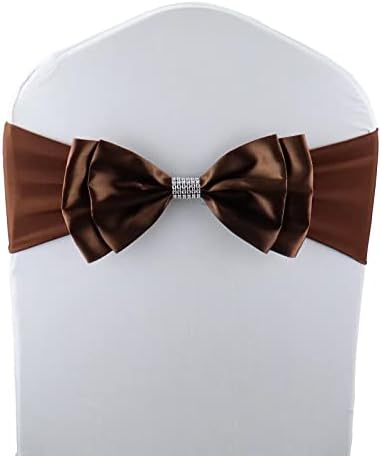 6 PCS Double Bows Stretch Chair Sashes, for Wedding Party Chair Cover Decoration, Spandex Stretch Chairs Bands (Pack of 6 Coffee) by MYS+QiQi