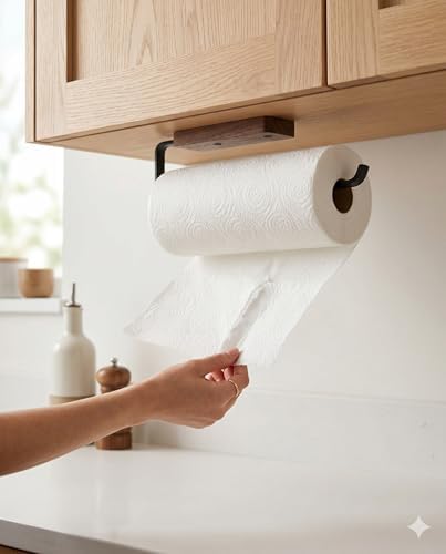 3 Packs Paper Towel Holder - Self-Adhesive or Drilling,Under Cabinet Paper Towel Holder for Kitchen, Paper Towel Roll Rack for Bathroom Towel Wall Mounted Matte Black, SUS304 Stainless Steel - Image 2