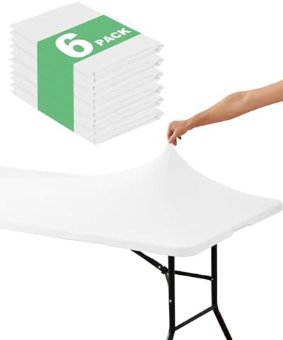 Fitted Tablecloth Rectangle Table Cloths with Elastic, 4 ft, White, 6 Pack by Keywave