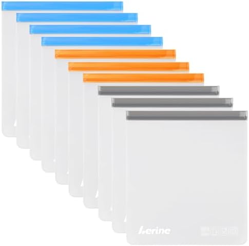 Lerine 10 Pack Reusable 2 Gallon Freezer Bags Dishwasher Safe | 13"x15.6" Large Capacity, BPA-Free, Food-Grade Material, Freezer Safe, Leakproof, Double-Seal, for Marinate Meats, Vegetables by Lerine