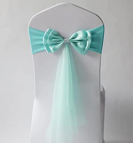 20Pcs Stretch Satin Chair Sashes Bows Chair Bands Decor for Hotel Wedding Reception Party Event Chair Cover Decoration Sky Blue by SXXLDNG