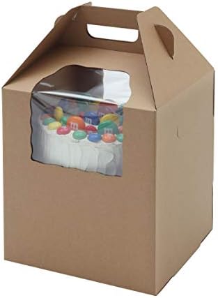 W Packaging Plain Tall Kraft/Kraft Cake-Carrier Box 12" x 12" x 14" High with Window - Pack of 3 by w+packaging
