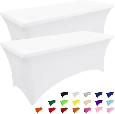 Smiry 2 Pack Spandex Table Cloth 34x34in, Elastic Fitted White Tablecloth by Smiry