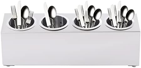 DYNAMI 4-Compartment Stainless Steel Utensil Holder,Commercial Perforated Silverware Holder,Cylinder Silverware Utensil Holder Flatware Organizer Countertop,for Restaurant Kitchen (4-Compartment) by DYNAMI
