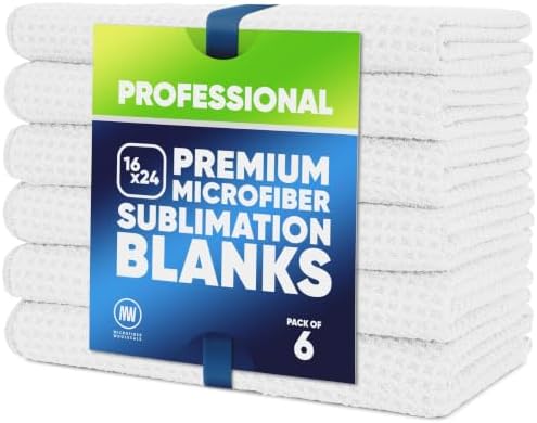 Microfiber Wholesale Sublimation Towels 6-Pack – 16x24 Waffle Weave Polyester Blanks for Dye Sublimation – Crisp Vibrant Transfers, No Pre-Treatment, 360 GSM – Kitchen Dish Towel Blanks for Heat Press by MicrofiberWholesale