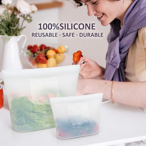 8-Pack Reusable Silicone Food Storage Bags, 100% Silicone Stand-Up Wide-Open Zip-Lock Reusable Storage Bags for Food, Freezer Microwave Oven Dishwasher Safe, Translucent, 4M 2S 2XS - Image 2