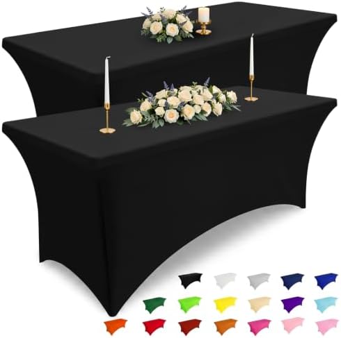 Smiry 5 Pack Spandex Table Cloth 6FT, Elastic Fitted Black Tablecloth by Smiry
