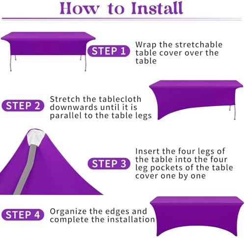 HAISIWLKJ 3 Pack Table Cloth 8ft Purple Tablecloths for Rectangle Folding Table Spandex Fitted Stretch Table Cover Wrinkle Resistant Washable Table Protector for Party, Wedding, Banquet, Festival. - Image 5