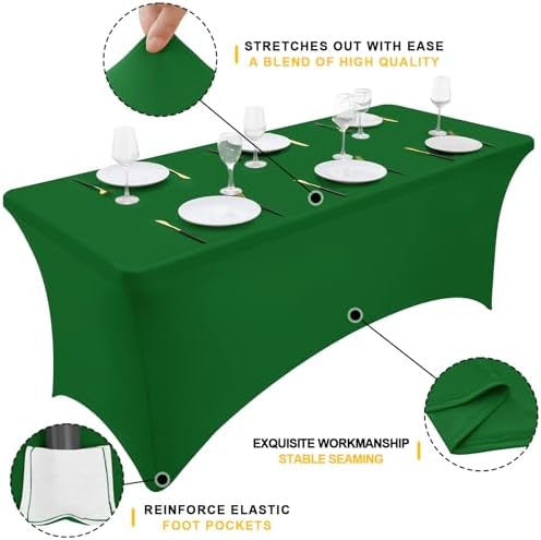 Smiry 5Pack Spandex Table Cloth 6FT, Elastic Fitted EmeraldGreen Tablecloth - Image 2