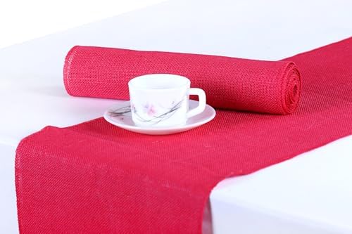 MDS® Pack of 12 Natural Burlap Table Runner, 12 x 72 Inch, Jute Rustic Farmhouse Boho Table Decor for Wedding Reception, Dining Table, Bridal Shower, Baby Shower & Party Decorations - Magenta by MDS