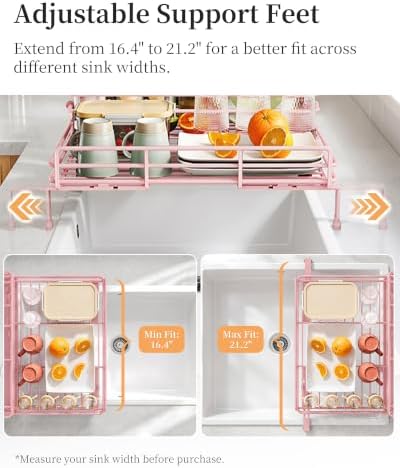 SAYZH Expandable Dish Drying Rack for Kitchen Counter, Metal, Pink - Image 6