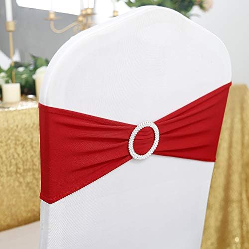 Peomeise 50pcs Red Spandex Chair Sashes with Buckle Slider for Wedding, Party Decoration - Image 2