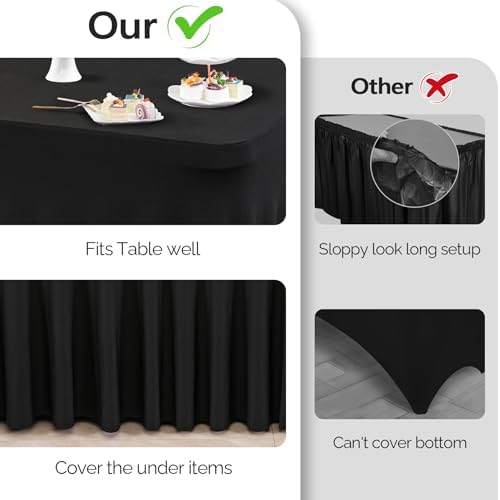 Wish Care 2 Pack Black Spandex Table Cloths for Rectangle Tables 8ft - One-Piece Wrinkle Free Fitted Table Cover 8 Foot Stretch Tablecloths for Party, Banquet, Wedding and Events - Image 3