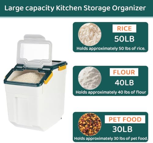50 Pound Large Food Grade Container for Rice Flour Sugar, Blue, 2pcs - Image 4